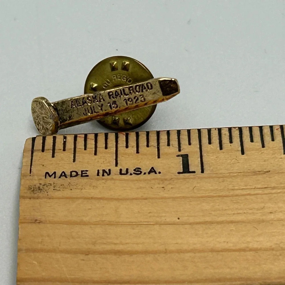 Vintage 1923 Alaska Railroad Last Spike Golden Hat Pin Tie Tac Collectible Train